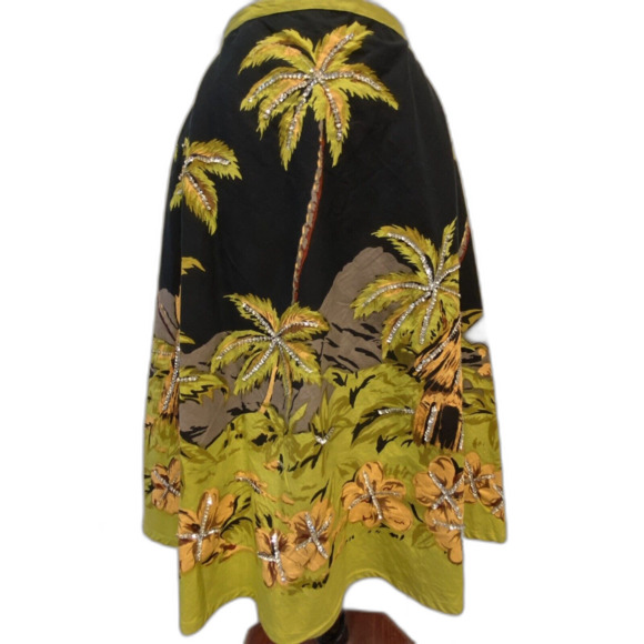 3 Piece McNaughton JPR Skirt 2 Top Set Tropical Palm Trees Sequins Green XL NEW - Picture 7 of 16